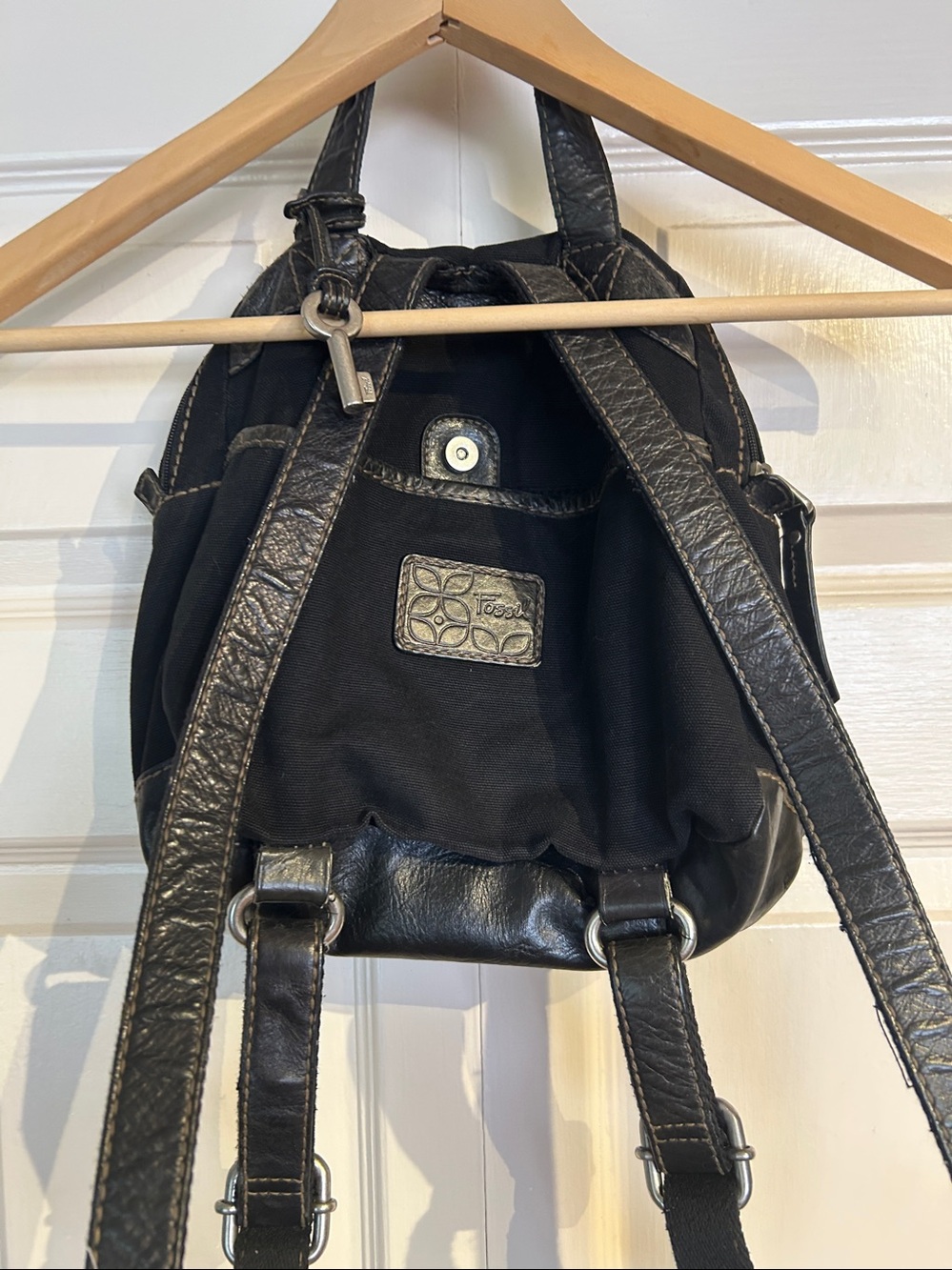 Vintage Fossil Leather & Canvas Mini Backpack - Picture 2 of 7